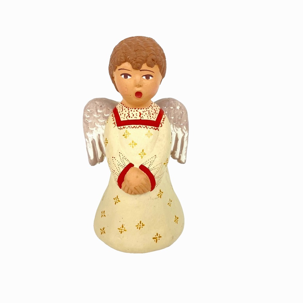 Angel with Wings Candle Holder Peru Handmade Handpainted Terracotta Clay 7.5"